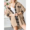 thumbnail image 3 of Womens Waffle Knit Plaid Shacket Boyfriend Button Down Shirt Jacket Loose Long Sleeve Tops, 3 of 11
