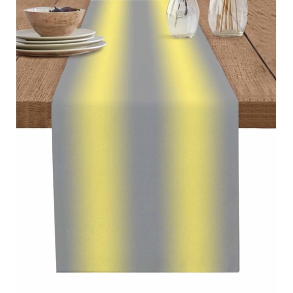 ERUNPONLY Yellow Grey Stripes Table Runner - 90 Inch Long Modern Minimalist Solid Gradient Cotton and Linen Blended Dress Scarves Farmhouse Table Runner for Kitchen Dining, Coffee Table, 13" x 90"