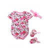 Newborn Infant Baby Girl Romper Jumpsuit+Shoe+Hairband 3Pcs Outfits Set Clothes