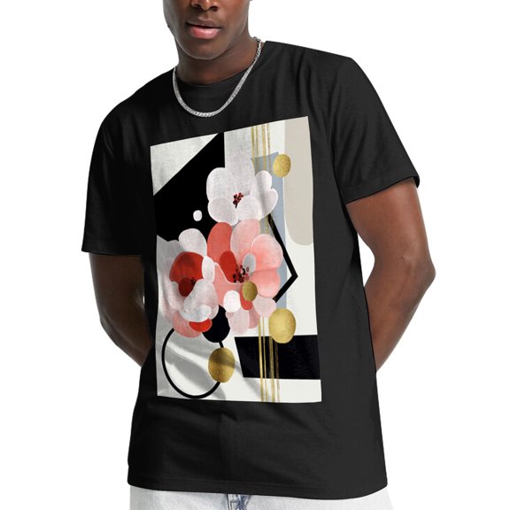Abstract Red Flowers Mens Graphic T-Shirt(Black)