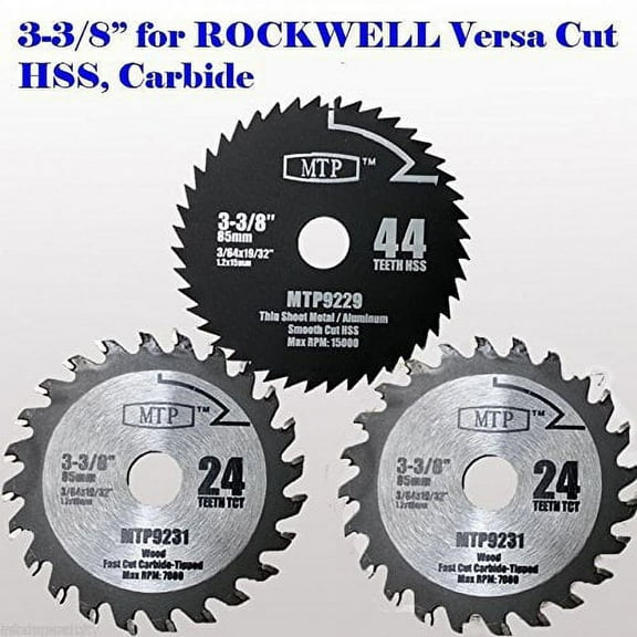 MTP 3x 3-3/8-inch  Wood/ Metal Circular Saw Blade for Rockwell Versacut Versa Cut Rk3440k , Makita 3-3/8" Cordless Sh01w 12v Tile Grout Concrete, Brick, Block, Masonry