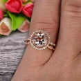 thumbnail image 2 of Milgrain 2.25 Carat 6mm Round Cut Morganite Wedding Set Engagement Bridal Ring 10k Rose Gold Marquise Matching Band, 2 of 6
