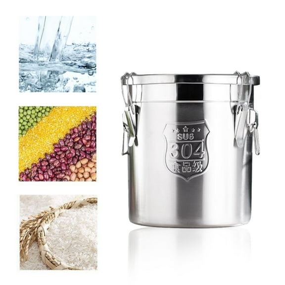 6L Stainless Cereal Container Metal Dry Food Kitchen Flour Milk Storage Bucket