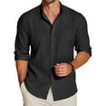thumbnail image 2 of Huresd Men's Lightweight Casual Button Down Shirts Textured Business Dress Shirts Black 2XL, 2 of 5