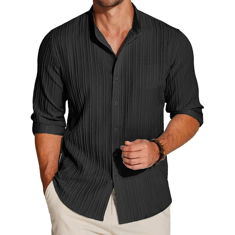 Lumtrix Men's Cotton Linen Shirts Casual Button Down Long Sleeve Dress  Shirts Textured Business Wrinkle-Free Regular Fit Shirts Black XL -  Walmart.com