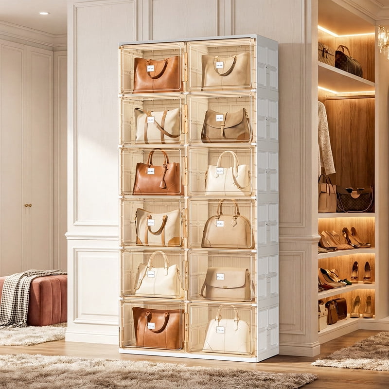 JEKO&JEKO 5-Tier Double Column Handbag Storage Cabinet, Foldable
