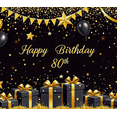 thumbnail image 3 of Black Gold Themed Happy 80th Birthday Banner Backdrop, Star Balloon and Gift Box Elements, Party Decoration for Birthday Party Photography Props Decorations, 3 of 7