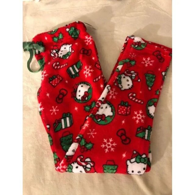 Pijama de Hello Kitty Sanrio para mujer, Pantalones suaves de lana de Coral de Anime de dibujos animados, ropa de casa informal Kawaii de Navidad