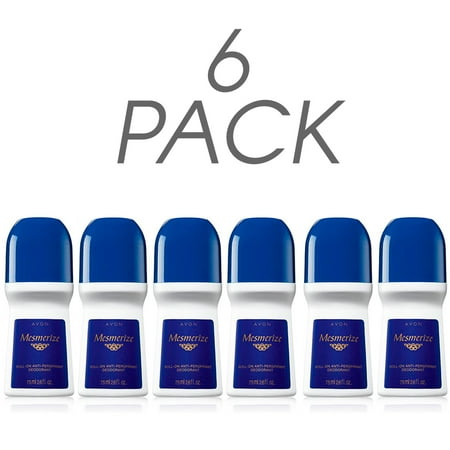 - Avon Deodorant Men's Roll-on Mesmerize, Quick-drying, Non-whitening, Anti-stain formula, 24-Hour Odor and Wetness Protection, 2.6oz/75ml. Pack of 6