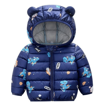

QWERTYU Toddler Baby Child Children Kids Boy Girls Hooded Zip Up Puffer Jacket Fall Winter Long Sleeve Cartoon Print Coat Ears Padded Outerwear 1Y-5Y