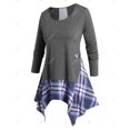 thumbnail image 3 of Camiseta a Cuadros Pañuelo Tamaño Plus Rosegal  Mangas largas de talla grande, 3 of 5