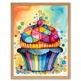 thumbnail image 1 of Cupcake With Colourful Frosting Watercolour Folk Art Painting Art Print Framed Poster Wall Decor 12x16 inch, 1 of 5