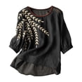 thumbnail image 2 of Womens Short Sleeve Tops 3/4 Sleeve Linen Shirts for Women 2026 Cotton Summer Retro Embroidered Boho Tops Casual Trendy Vacation Blouse Tops for Women, 2 of 4