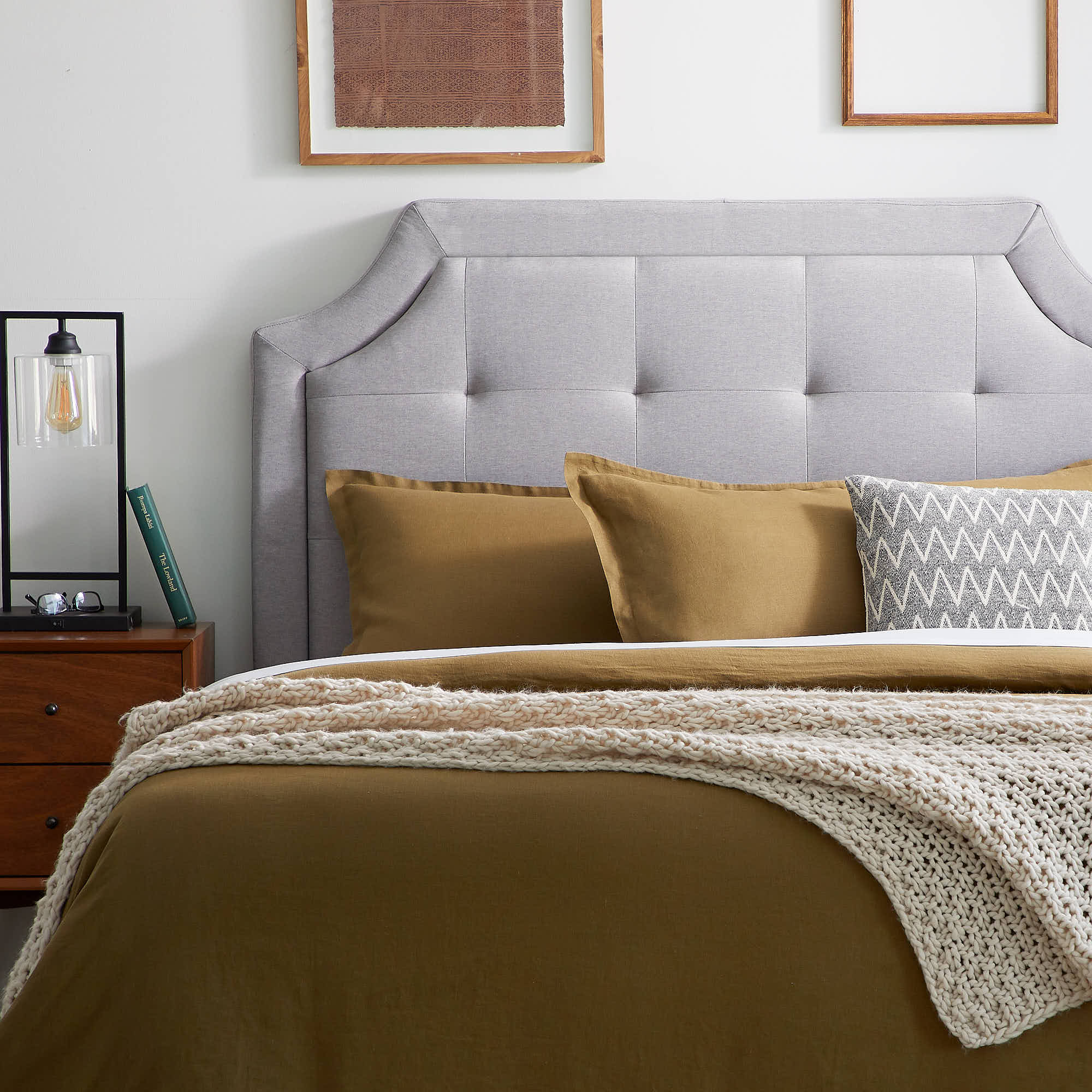 Rest Haven Scallop Edged Upholstered Headboard, King/Cal King, Gray