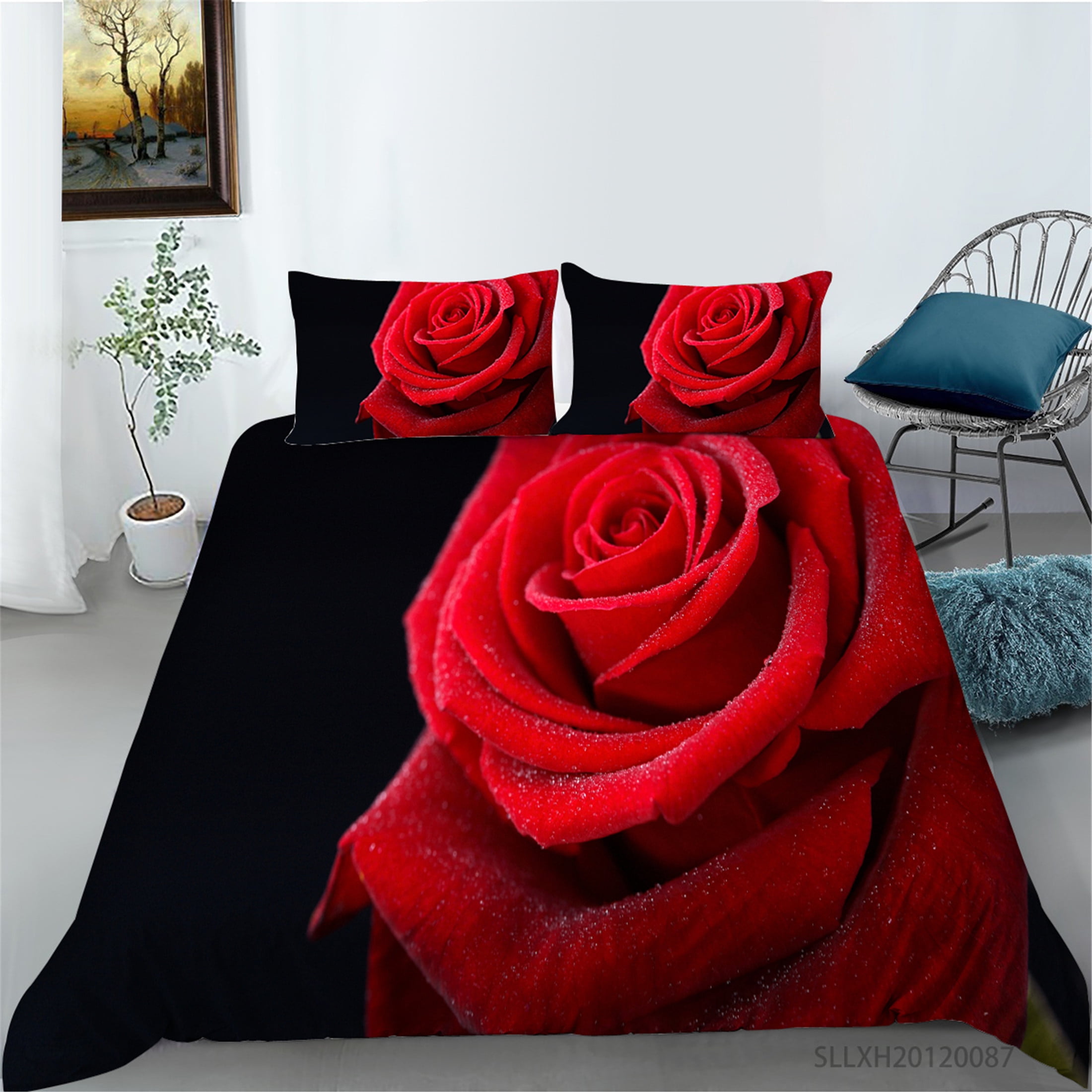 Home Bedclothes Bedding Cover Set Unique Design 3D Rose Painting Duvet