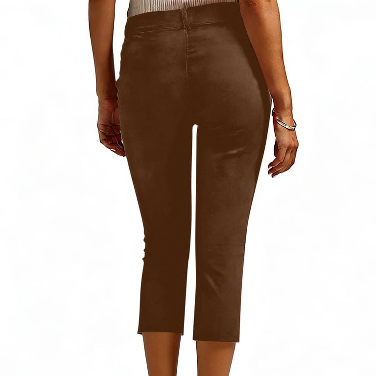 brown dress capris Blvb Dressy Capri Pants for Women High Waist Stretch Womens Pants for Summer with Pockets Work Casual, Women's, Size: Small, love yourself Brown Pants For Women, Polyester