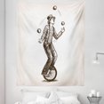 thumbnail image 1 of Circus Tapestry, Retro Style Sketch of Juggler Clown Man Performance on Cycle Bike Bicycle Wheel, Fabric Wall Hanging Decor for Bedroom Living Room Dorm, 5 Sizes, Brown and White, by Ambesonne, 1 of 1