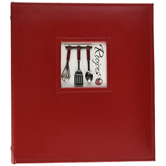 C.R. Gibson Red Leather Kitchen Recipe Keeper Binder, 9'' x 9.5''