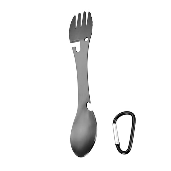 Billuyoard Cuchara Spork multifuncional de acero inoxidable Llavero Abrebotellas Vajilla Cubiertos Camping Picnic Utensilio Negro Type3 NO3