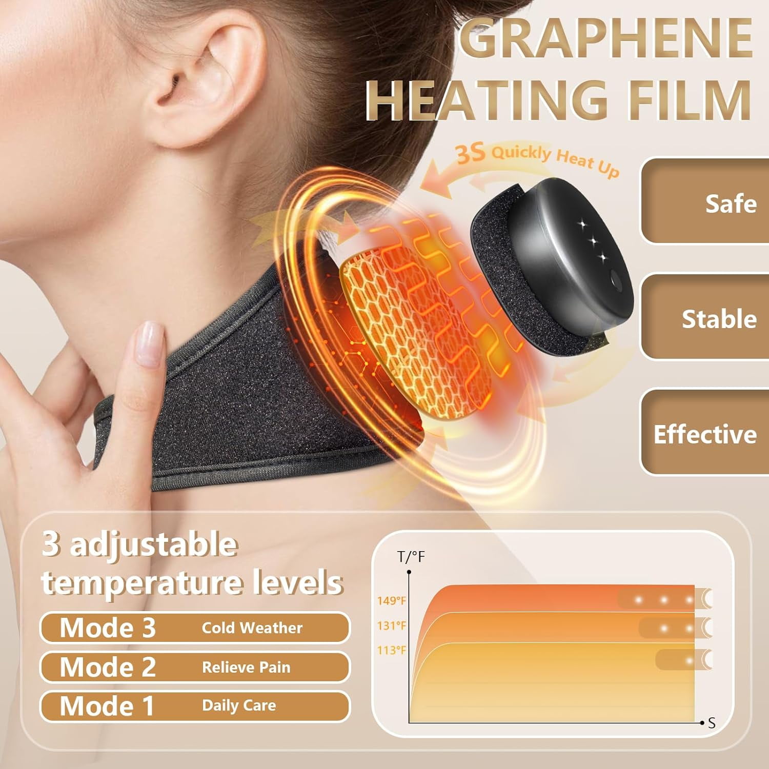 Cordless Heating Pad for Neck and Shoulder, Electric Neck Massager for Pain Relief, Portable Heating Pad for Knee, Arms and Legs with Heating and Vibration Functions, Gifts for Her or Him(Black)