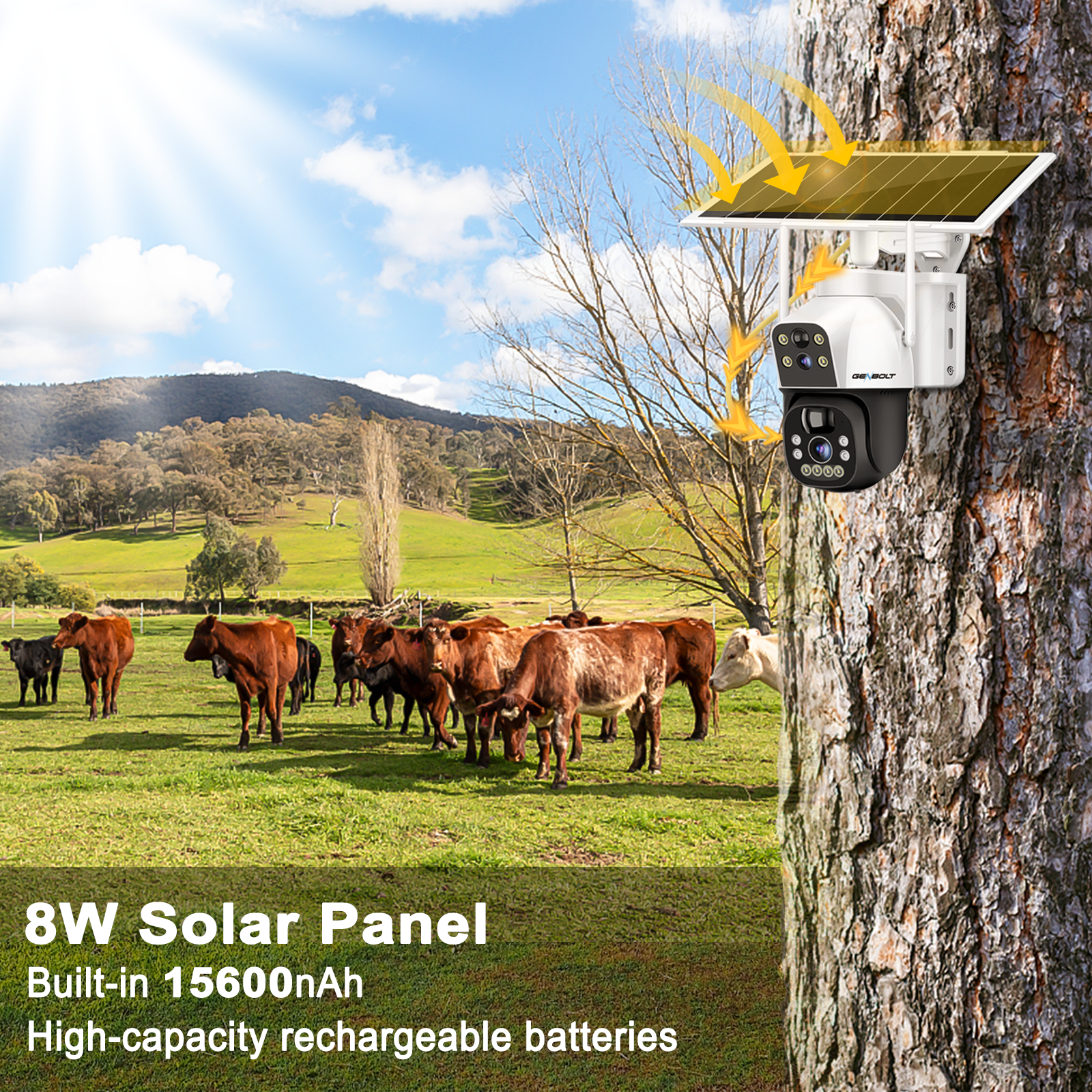 GENBOLT 3G/4G LTE Cellular Solar Security Camera Outdoor Wireless No WiFi Dual Lens 15600mAh Battery Powered Surveillance Camera with SIM Card