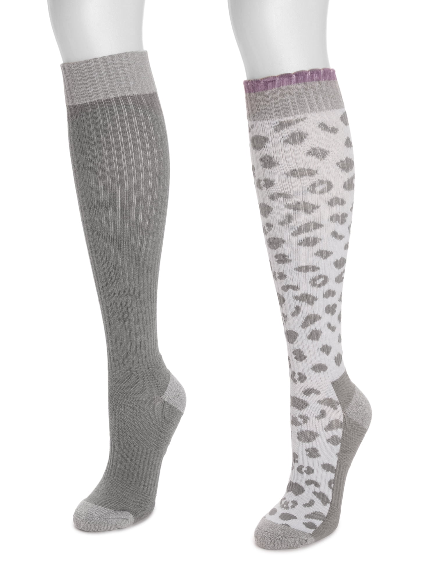 MUK LUKS Women's Regular Width Compression Cotton Knee-High Socks, 2-Pack, Shoe Sizes 6-10