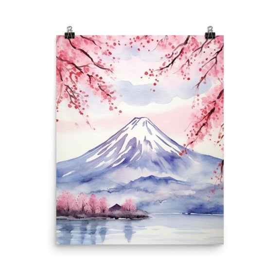 Mount Fuji Print, Japanese Landscape Wall Art, Cherry Blossom Travel Poster, Winter Japan Mountain Scene, Asian Nature Decor #3273 Warm Present Vintage UNFRAMED Poster Size 8x12