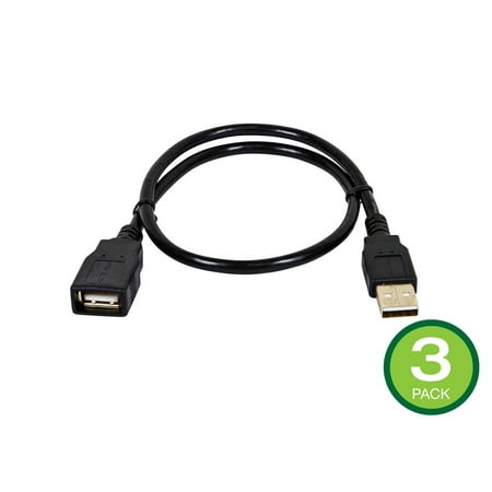 UPC: 0889028140765 | Monoprice USB Type-A to USB Type-A Female 2.0 Extension Cable – 1.5 Feet – Black (3 Pack) 28/24AWG  Gold Plated Connectors