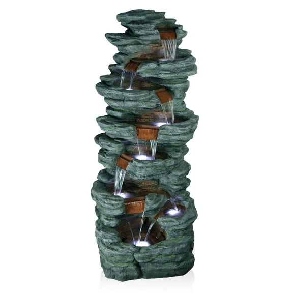 Alpine Corporation TZL274 LED Lights Polyresin Multi-tiered Cascading Stone Fountain, Gray