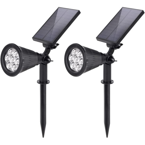 Focos solares para exterior, 7 luces LED solares para jardín, aptas para jardines, patios, caminos de acceso, pasarelas, aceras, patios, 2 piezas