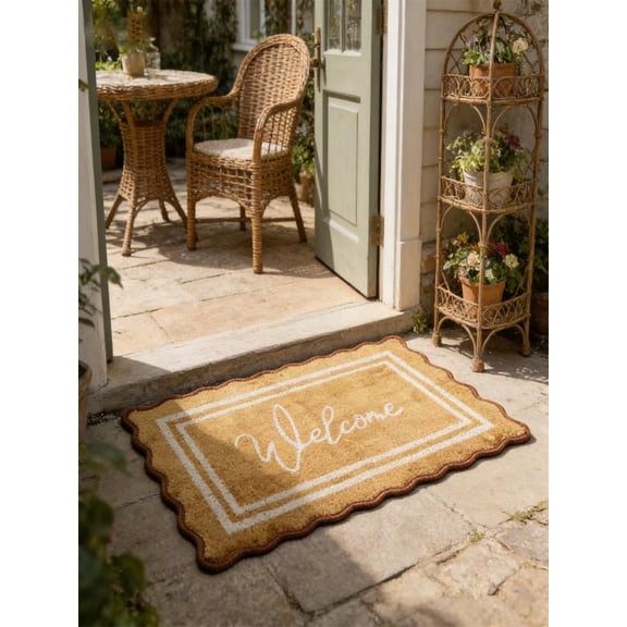 Spring Welcome Matt Outdoor,Scalloped Edge Welcome Doormat for Front Door Mat Outside Entrance,Home Doors Plate Durable Dirt Trapper Welcome Mats for Outdoor Indoor Entrance Garage Door Mat,40x60cm