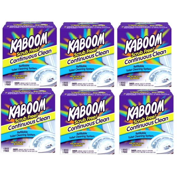 Kaboom Scrub Free! Continuous Clean Toilet Cleaning 6 Count System (1 device, 1 pouch)
