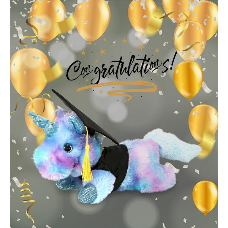 DolliBu Graduation Dolphin Plush - 12.5 Inch Grey Dolphin With Graduation Cap Stuffed Animal