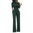 thumbnail image 2 of AOOCHASLIY Fall Clothes Pants Women's Fashion Solid Off Shoulder Short Sleeve with Belt Slim Jumpsuit, 2 of 6