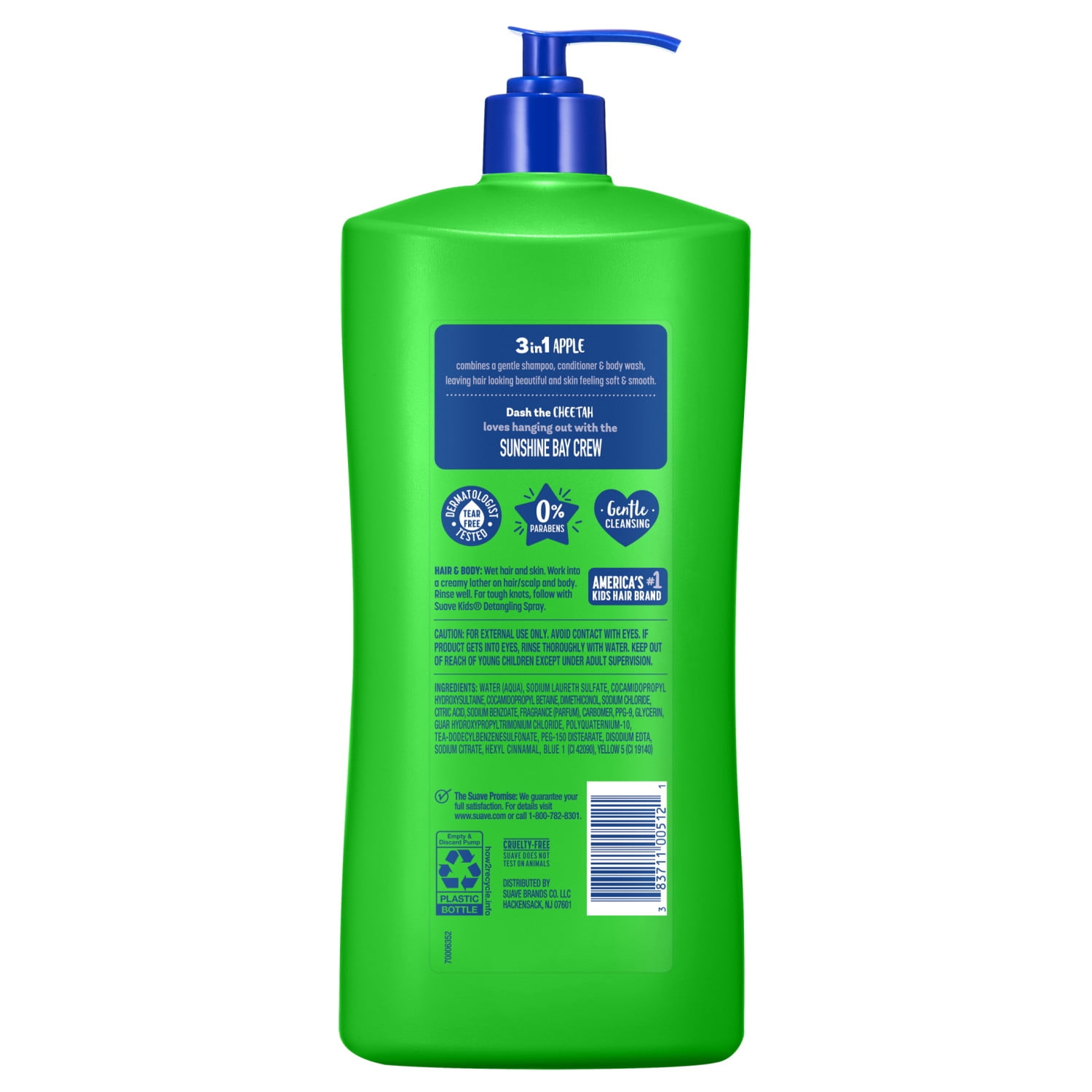 Suave Kids 3 in 1 Silly Apple Shampoo, Conditioner & Body Wash, 40 FL OZ Pump