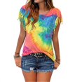 thumbnail image 1 of Nouveau Pompon Casual T-Shirt Sans Manches Cravate Teint Couleur Col Rond Tops, 1 of 5