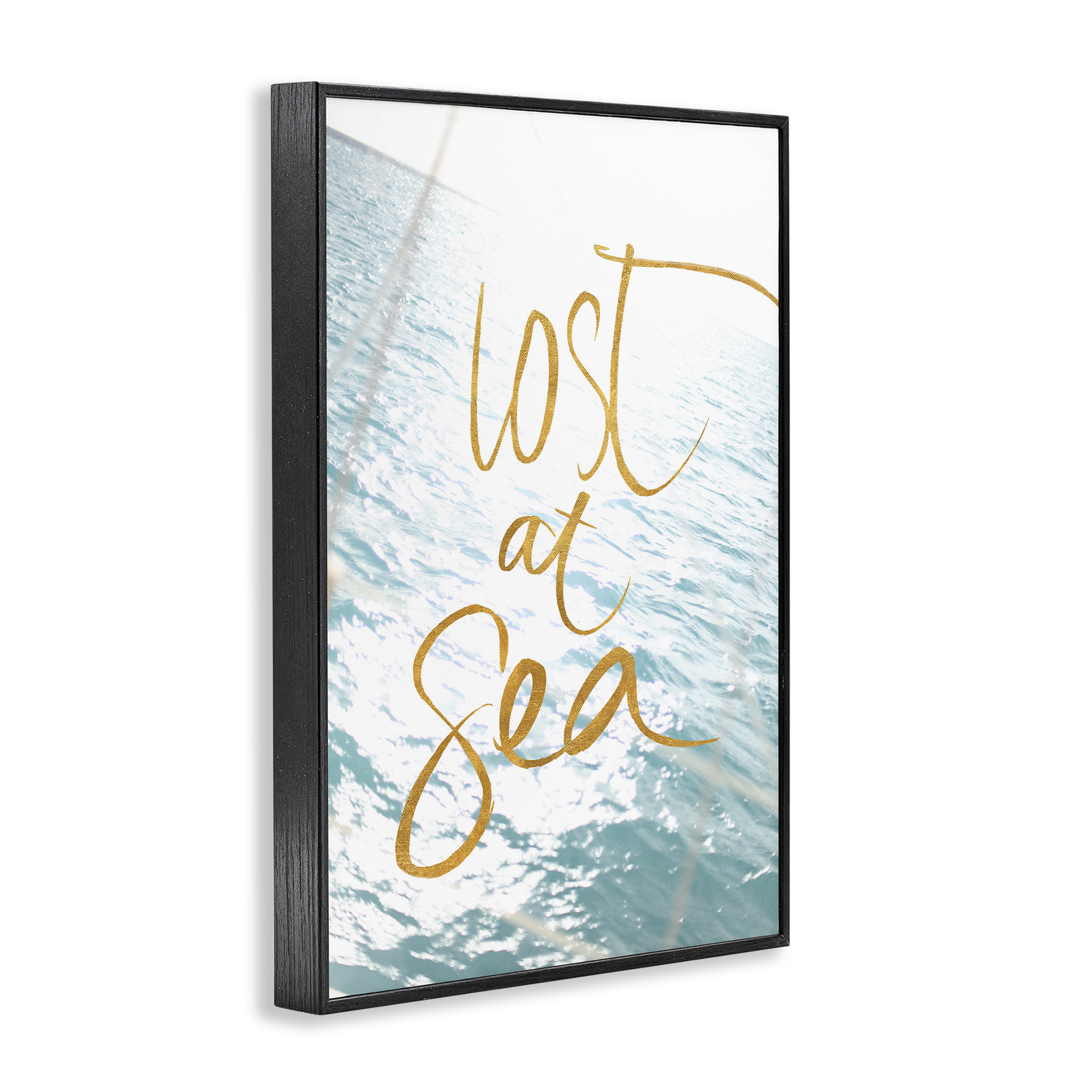 Stupell Industries Lost At Sea Phrase Coastal Painting Black Framed Art Print Wall Art, 12 x 18