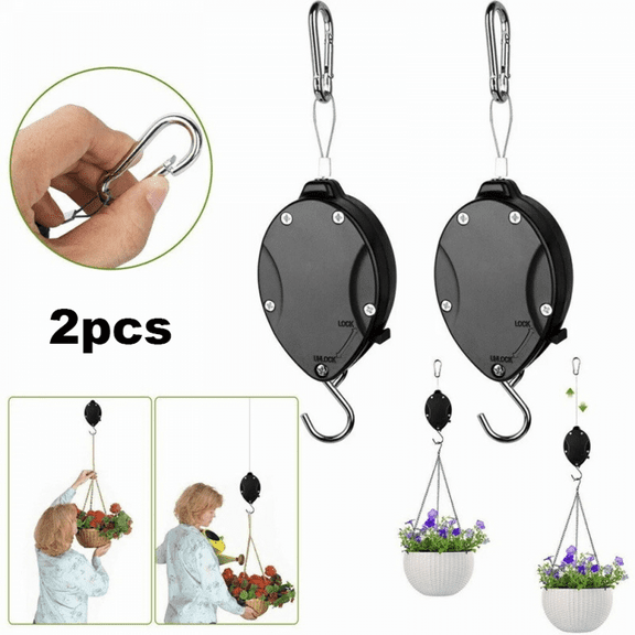Heavy Duty Retractable Hanging Basket Pulley for Plant Yard Adjustable Hook