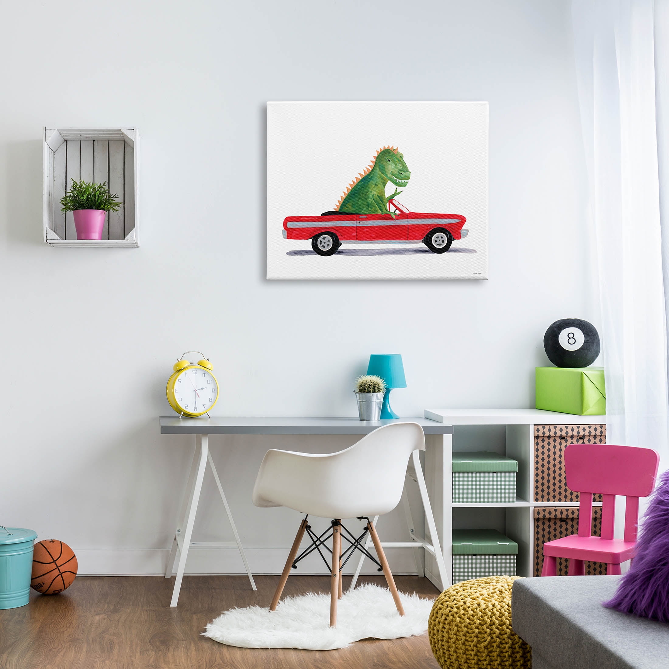 Dinosaur Monster Sports Car Fairy Tales & Fantasy Graphic Art Gallery Wrapped Canvas Print Wall Art