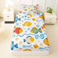 thumbnail image 3 of Castle Fairy Cartoon Tropical Fish Tile Twin Sheets 3pcs,Wave Shell Starfish White Seamless Pattern Bedding,Blue Orange,1 Fitted Sheet,1 Flat Sheet and 1 Pillowcase, 3 of 6