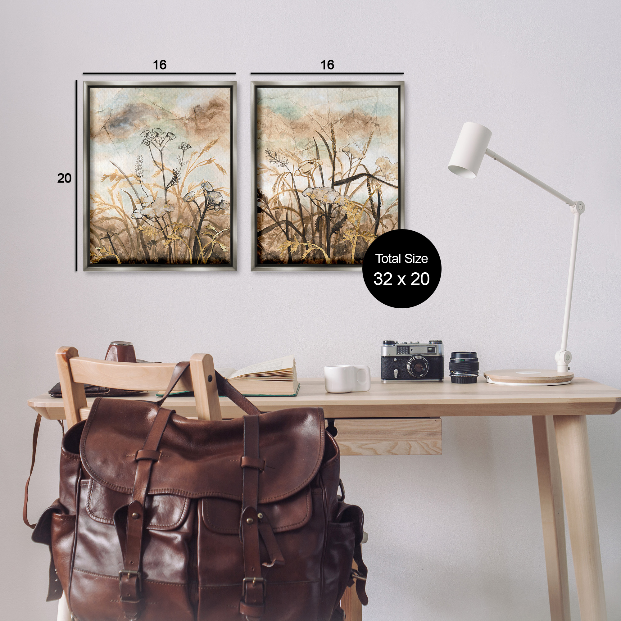 Stupell Industries Abstract Nature Outlines Landscape Painting Gray Floater Framed Canvas Art Print Wall Art, 17 x 21, Set of 2