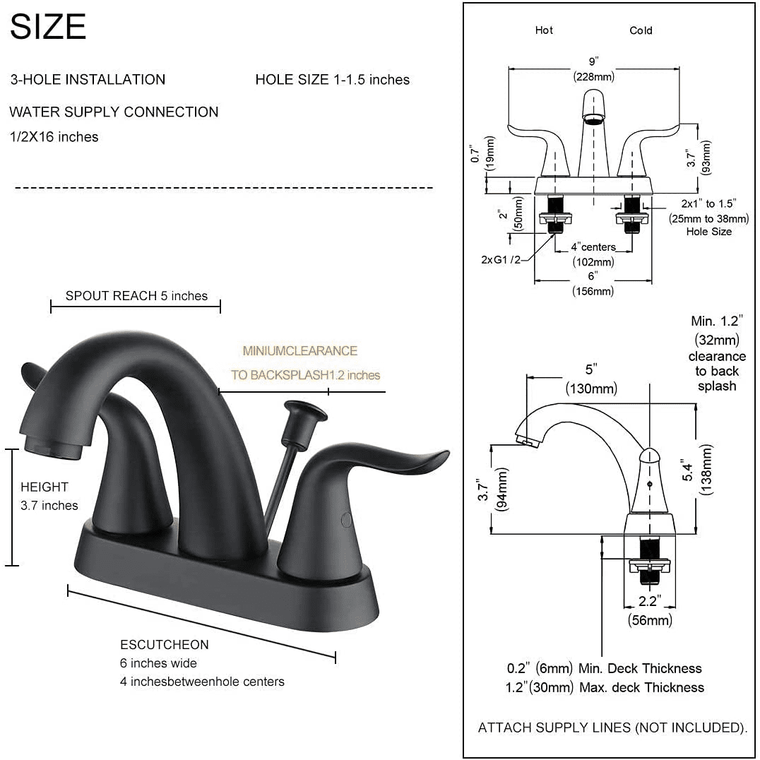 Wowow 2 Handle 4 inch Centerset Bathroom Basin Faucets in Black