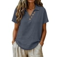thumbnail image 4 of fheaev Summer Top for Women Button Collared Short Sleeve Loose Fit Lightweight Casual Blouse Navy L, 4 of 6