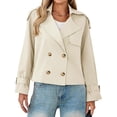 thumbnail image 4 of Long Sleeve Double Breasted Women Casual Trench Coat Crop Jacket, 4 of 6