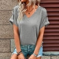 thumbnail image 2 of Timegard Tops for Women V Neck Short Sleeve Button Comfy Summer Casual Loose Tops Tee Solid Color, 2 of 6
