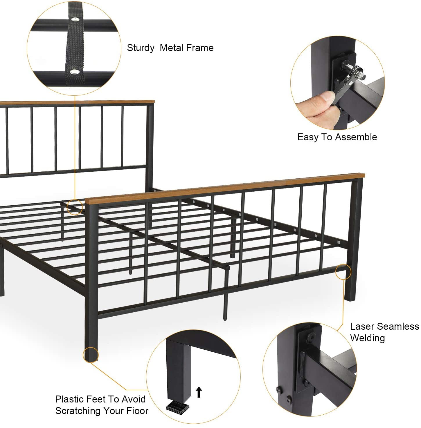 Buy Metal Bed Frame Queen Size, Black Platform Bed Frame Double Size
