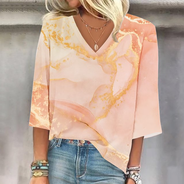 Fiudx Ropa de Mujer Blusa de Manga Larga de Verano con Cuello En V para Mujer, Sexy, Casual, con Estampado Regular