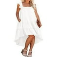 thumbnail image 1 of Women Summer Ruffled Sleeve Dress  Contrast Color/Solid Color Square Neck Irregular Hem Dress for Beach  Date, 1 of 6