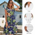 thumbnail image 6 of Garronmavis Coconut Tree Couple Matching Outfit Men's Short Sleeve Shirt Casual Beach Shirts and Womens Midi V-neck Dress A-Line Flowy Hawaiian Party Dresses Size 6XL, 6 of 7