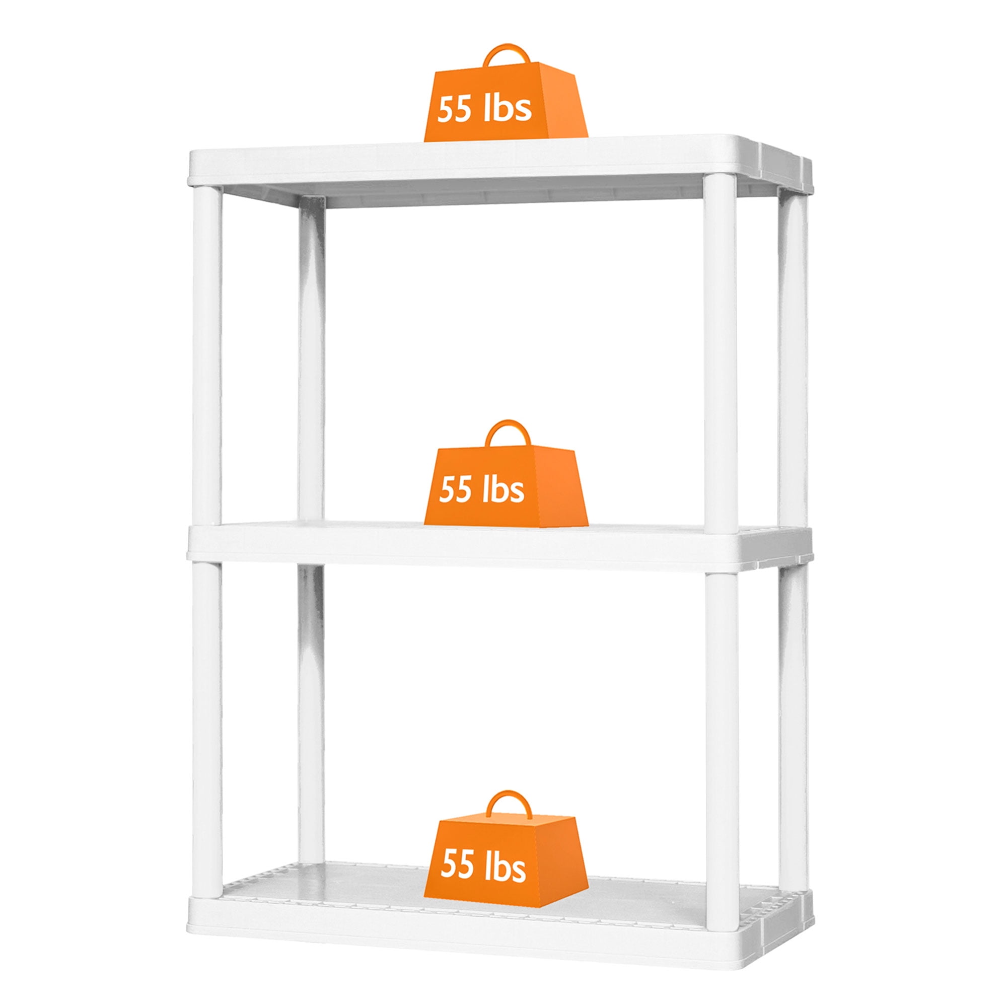 Gracious Living Solid 3-Shelf Storage, Fixed-Height Light-Duty Shelving, White